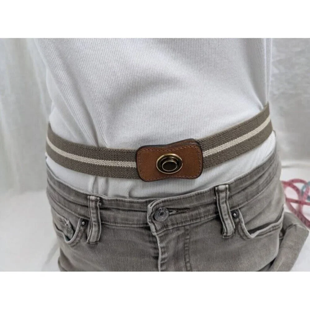 Vintage leather & elastic belt size small, gold detail tan & cream 32